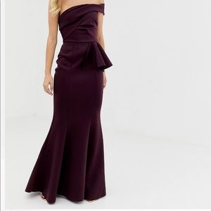 One Shoulder Bardot Fishtail Maxi Dress